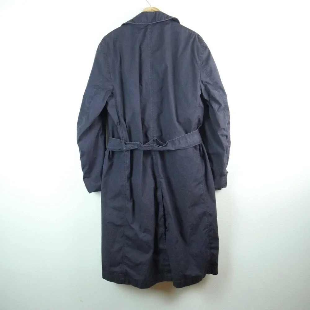 Vintage 60s U.S. NAVY Poplin Raincoat Trench Coat XL Military Blue Belted